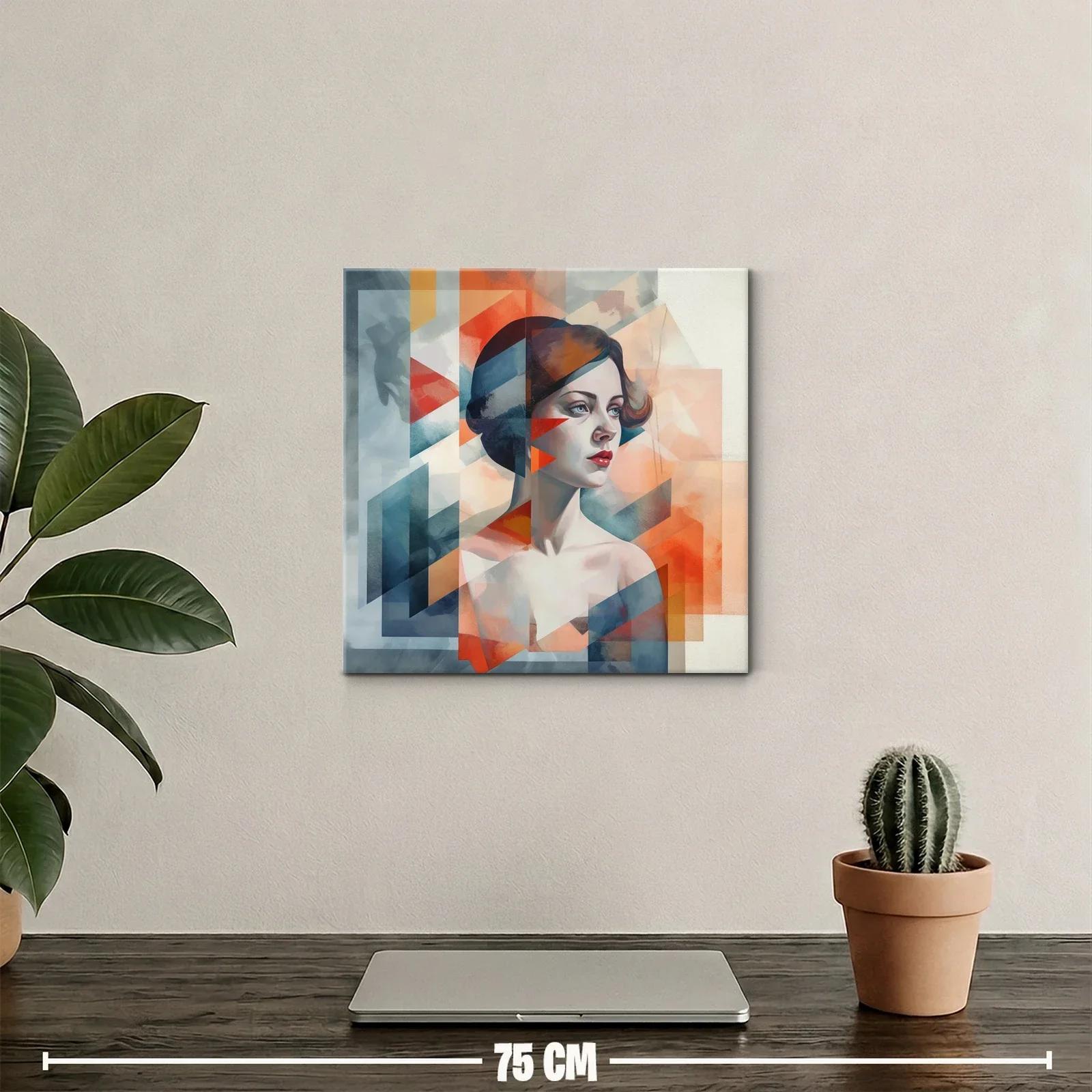 Retrato femenino con formas geométricas en tonos cálidos — miniatura 2