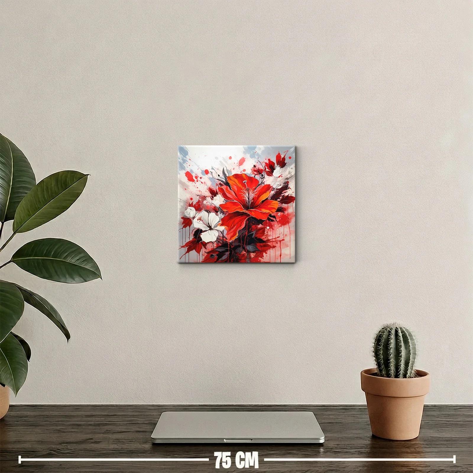 Cuadro decorativo con flores rojas vibrantes y blancas — miniatura 2