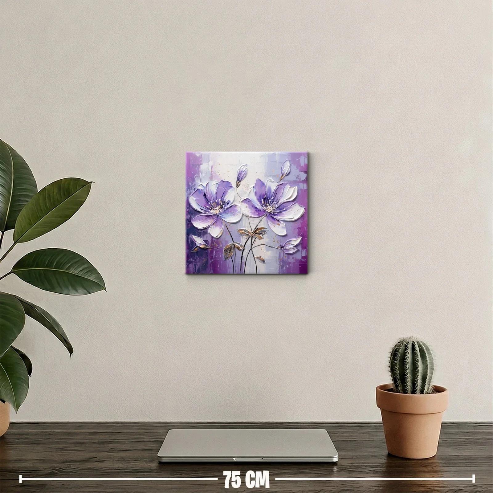 Cuadro floral con tonos púrpuras y detalles dorados — miniatura 2