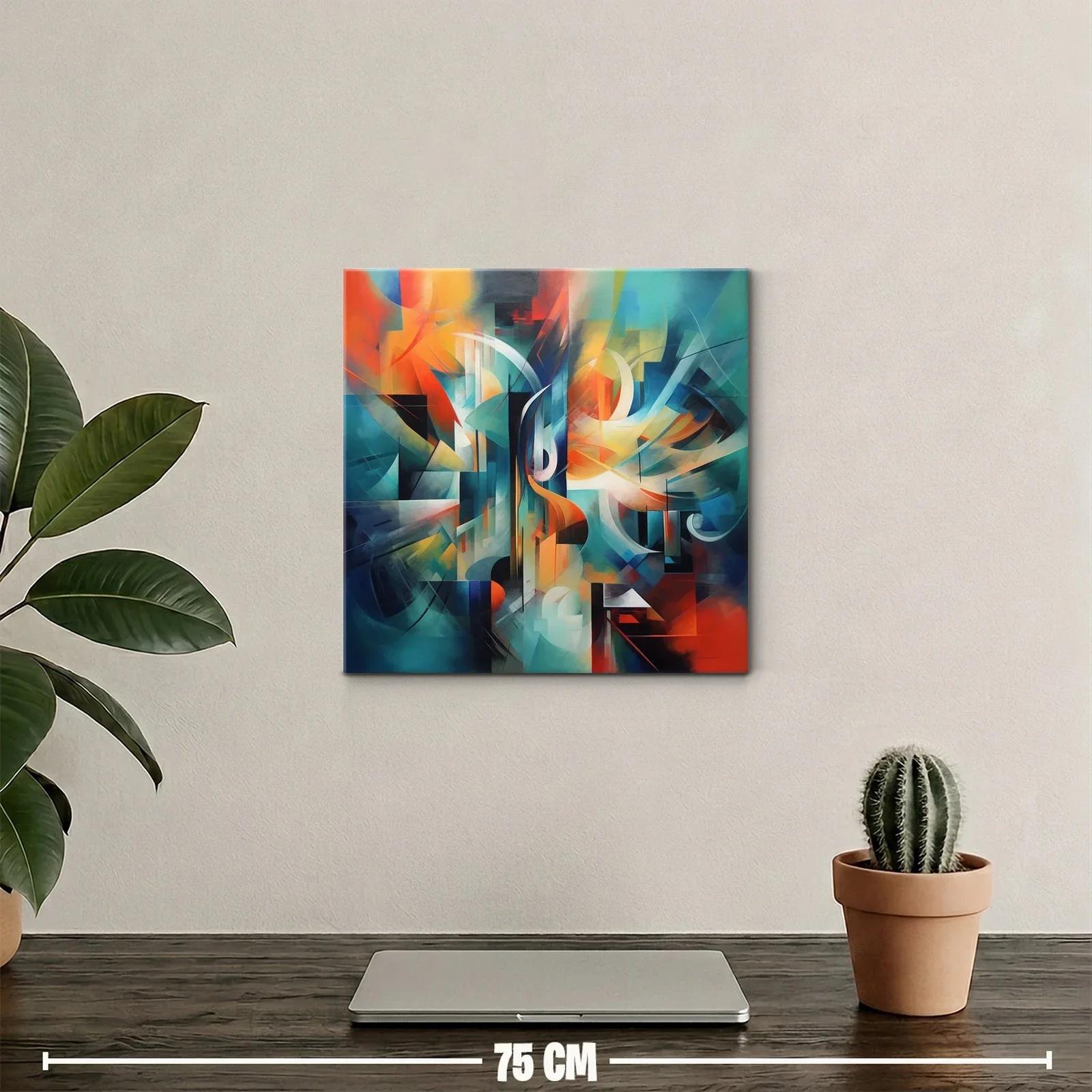 Cuadro abstracto con vibrantes tonos cálidos y fríos — miniatura 2