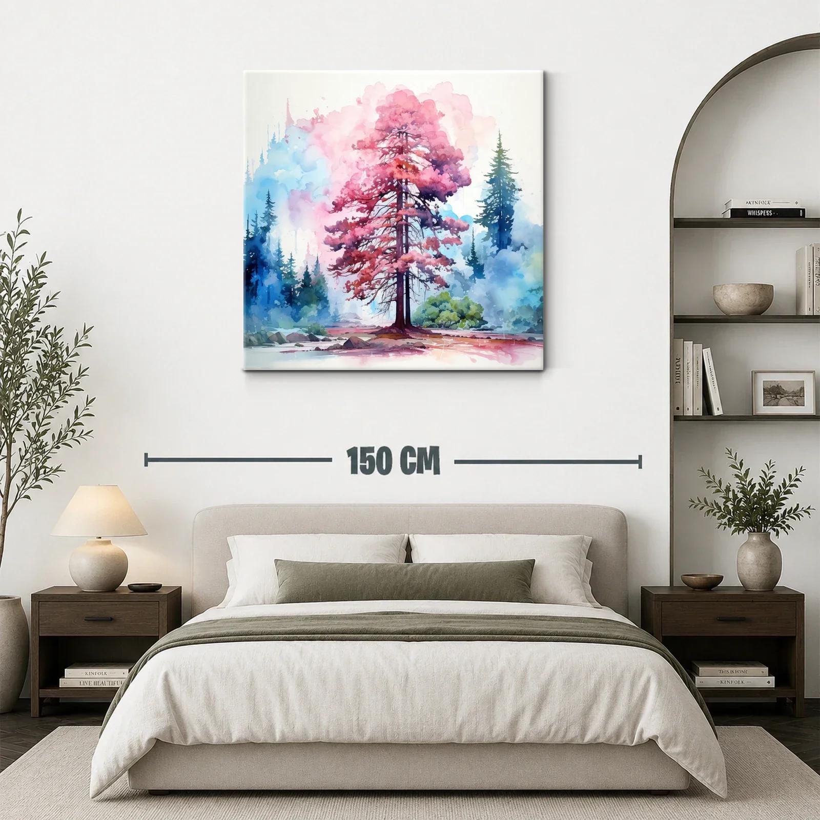 Árbol en tonos rosas y azules con efecto acuarela — miniatura 3