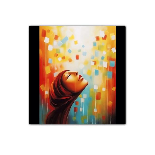 Rostro femenino con expresión de serenidad y colores vivos