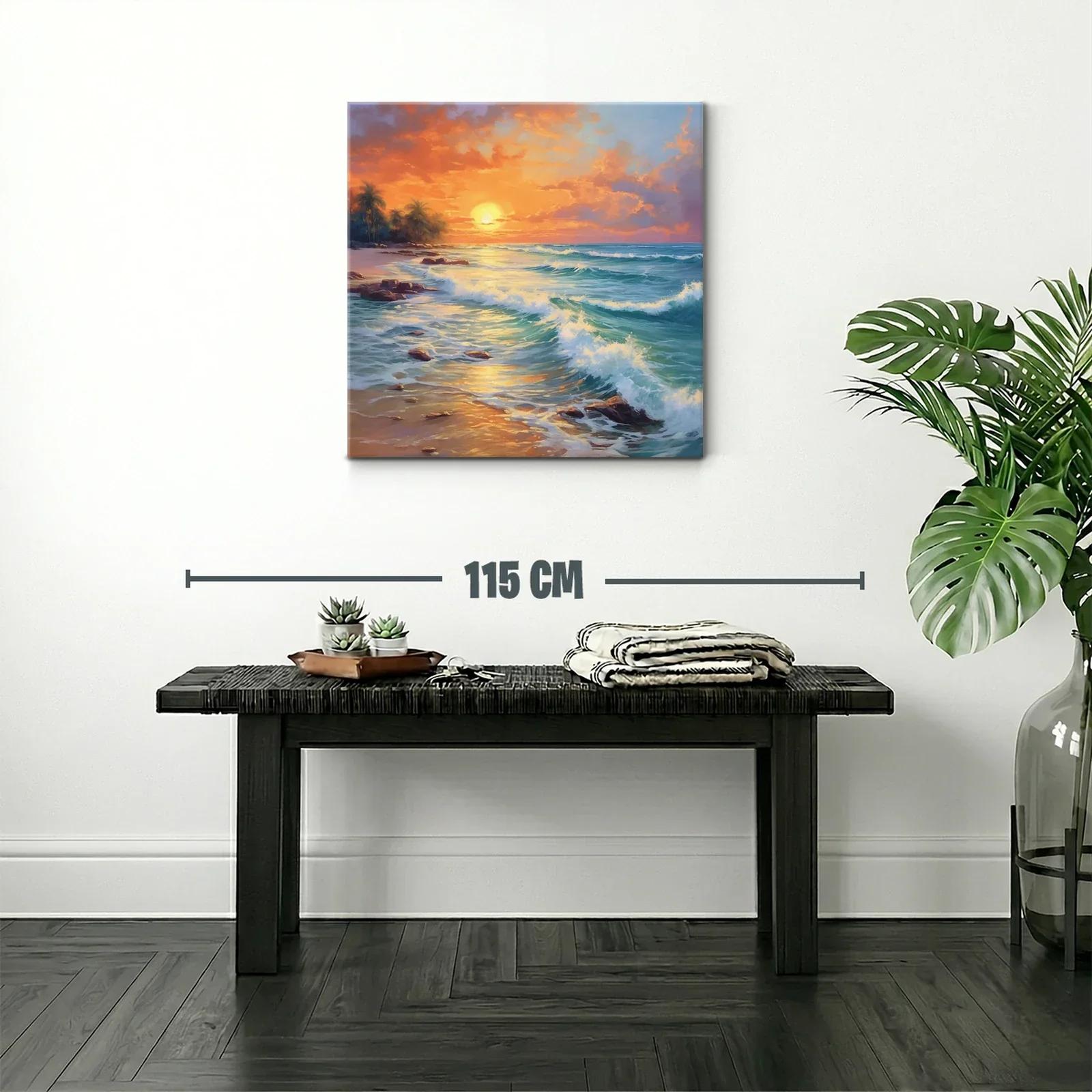 Atardecer con olas y palmeras en la playa tropical — miniatura 2