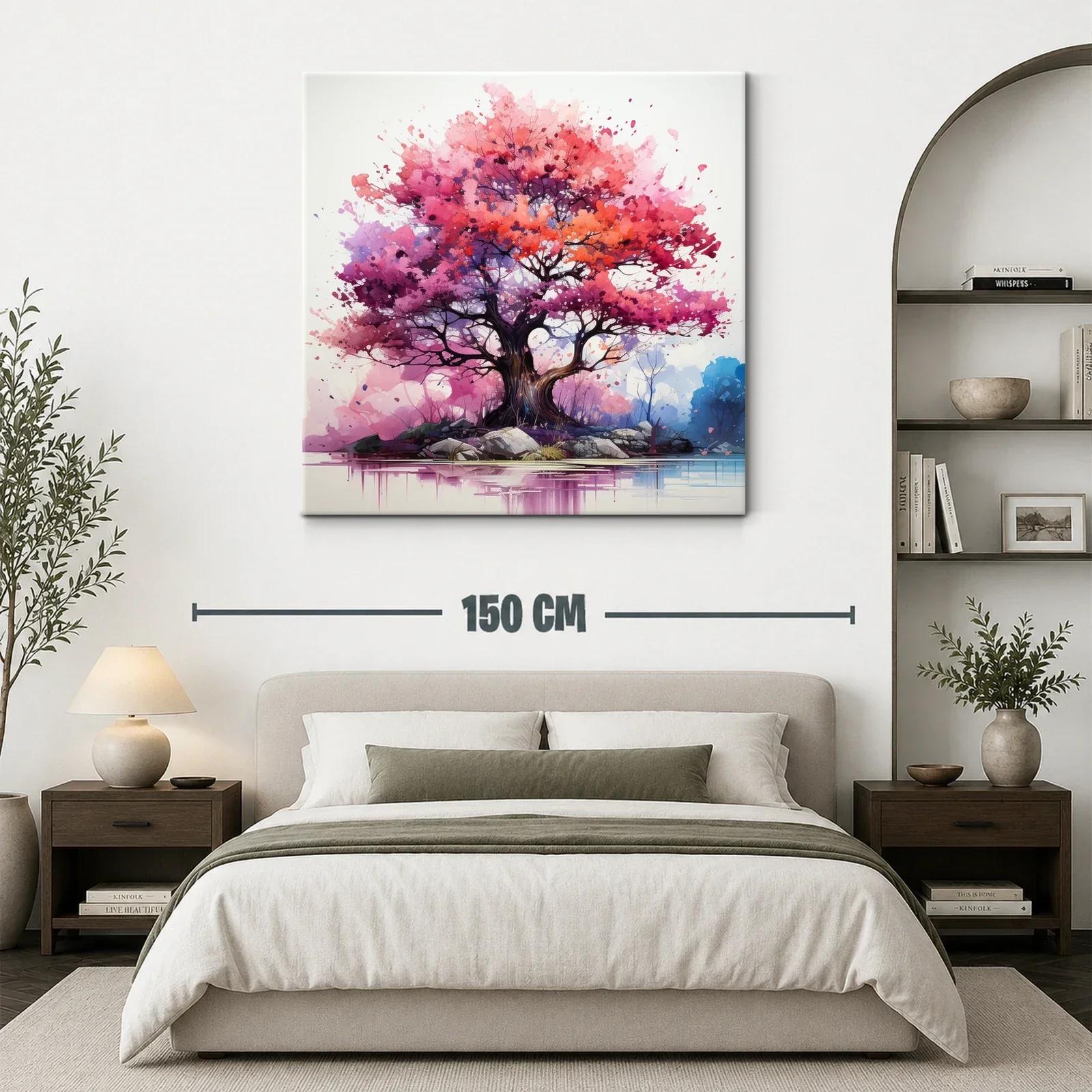 Árbol vibrante con tonos rosas y púrpuras sobre lago tranquilo — miniatura 3