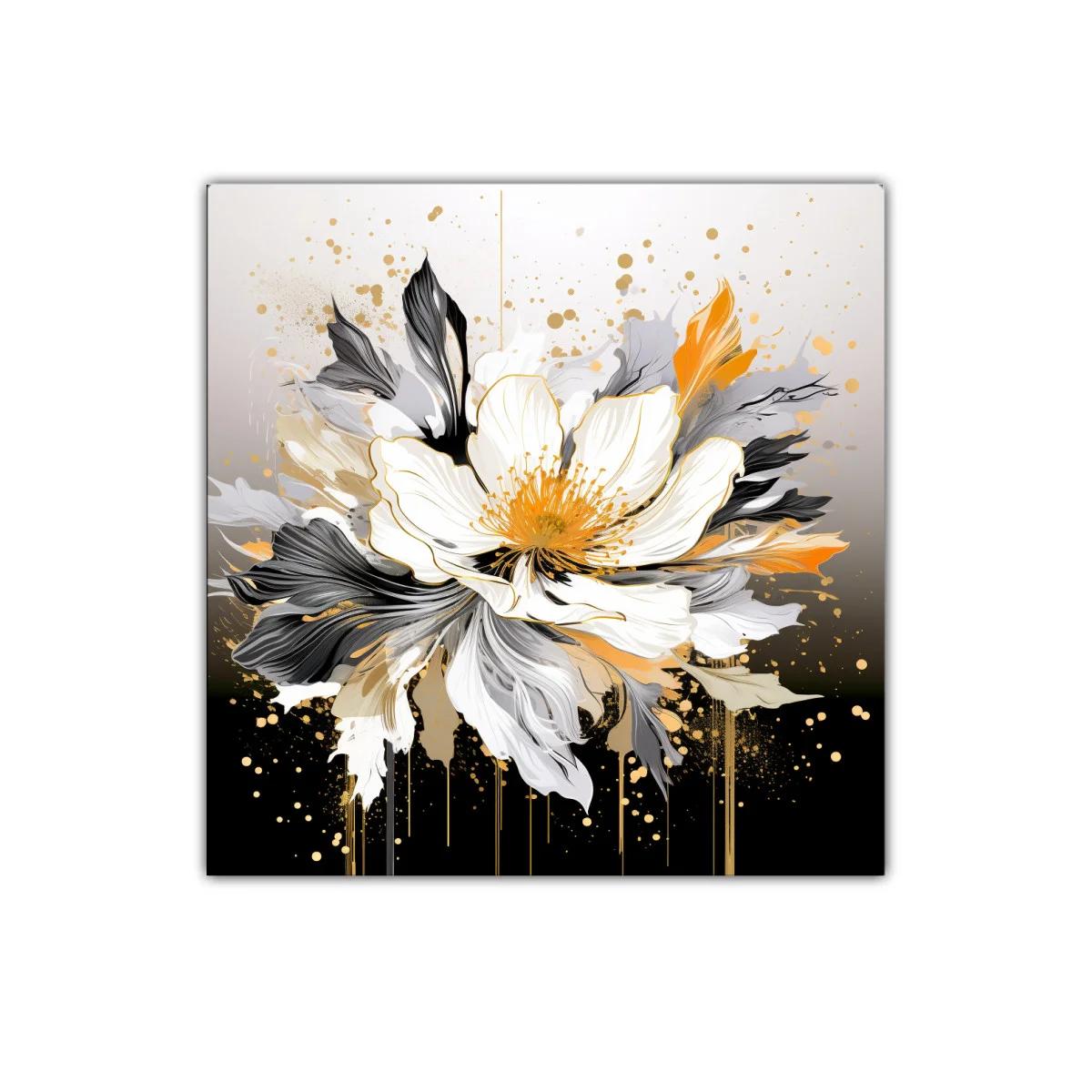 Flor grande con detalles dorados en tonos neutros y negros — imagen principal