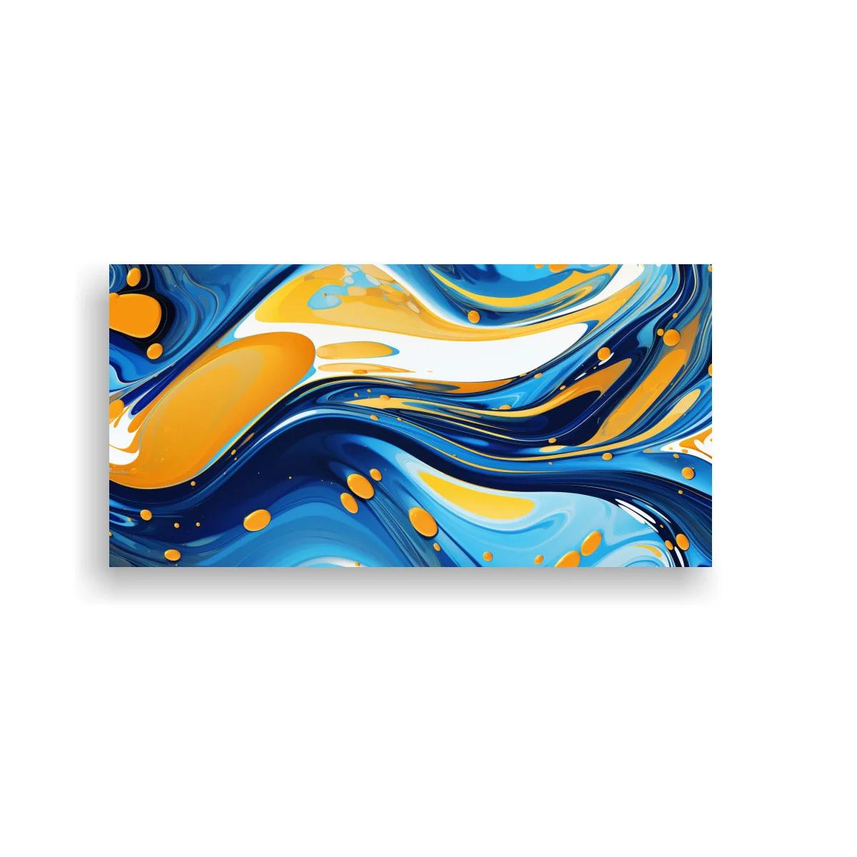 Cuadro ondas fluidas abstractas con acentos dorados