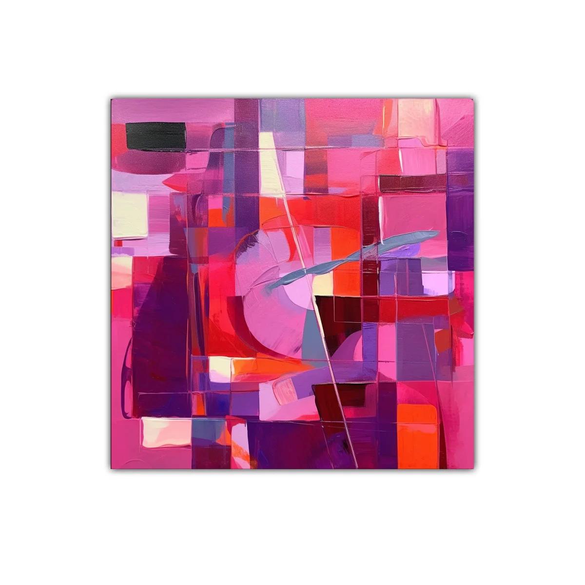 Cuadro Abstracto en Tonos Rosas y Rojos Vibrantes