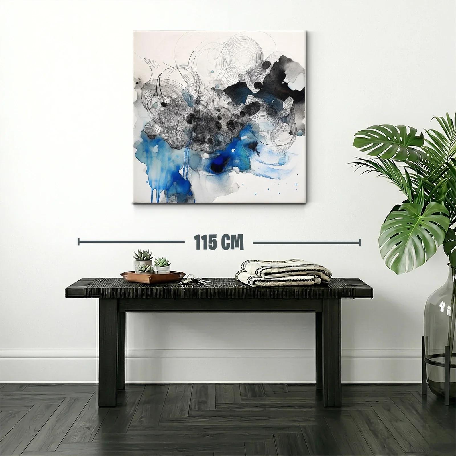 Cuadro abstracto con tonos azules y negros en movimiento fluido — miniatura 2
