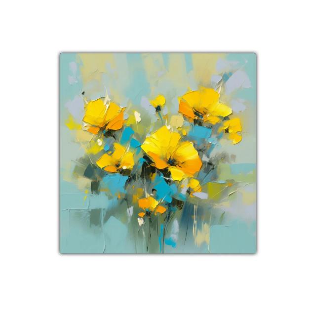 Cuadro floral vibrante con tonos amarillos y azules