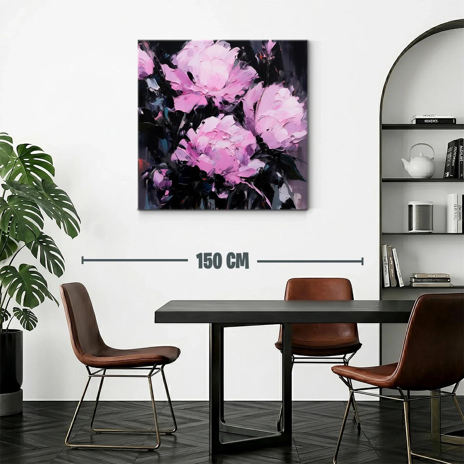 Cuadro floral con peonías en tonos rosas y fondo oscuro — miniatura 2