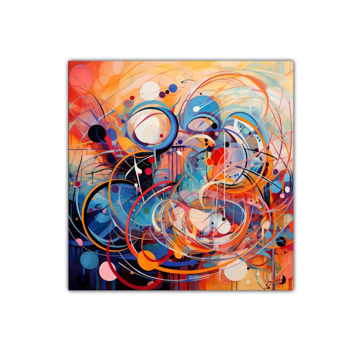 Cuadro abstracto vibrante con formas circulares y colores intensos