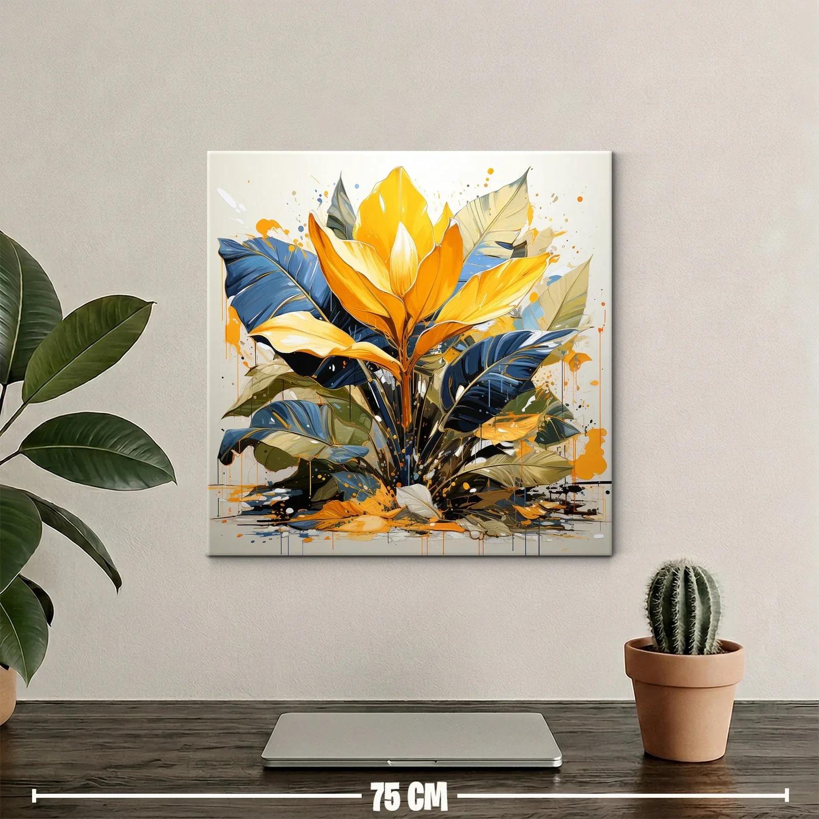 Cuadro de planta tropical en tonos amarillo y azul vibrante — miniatura 2