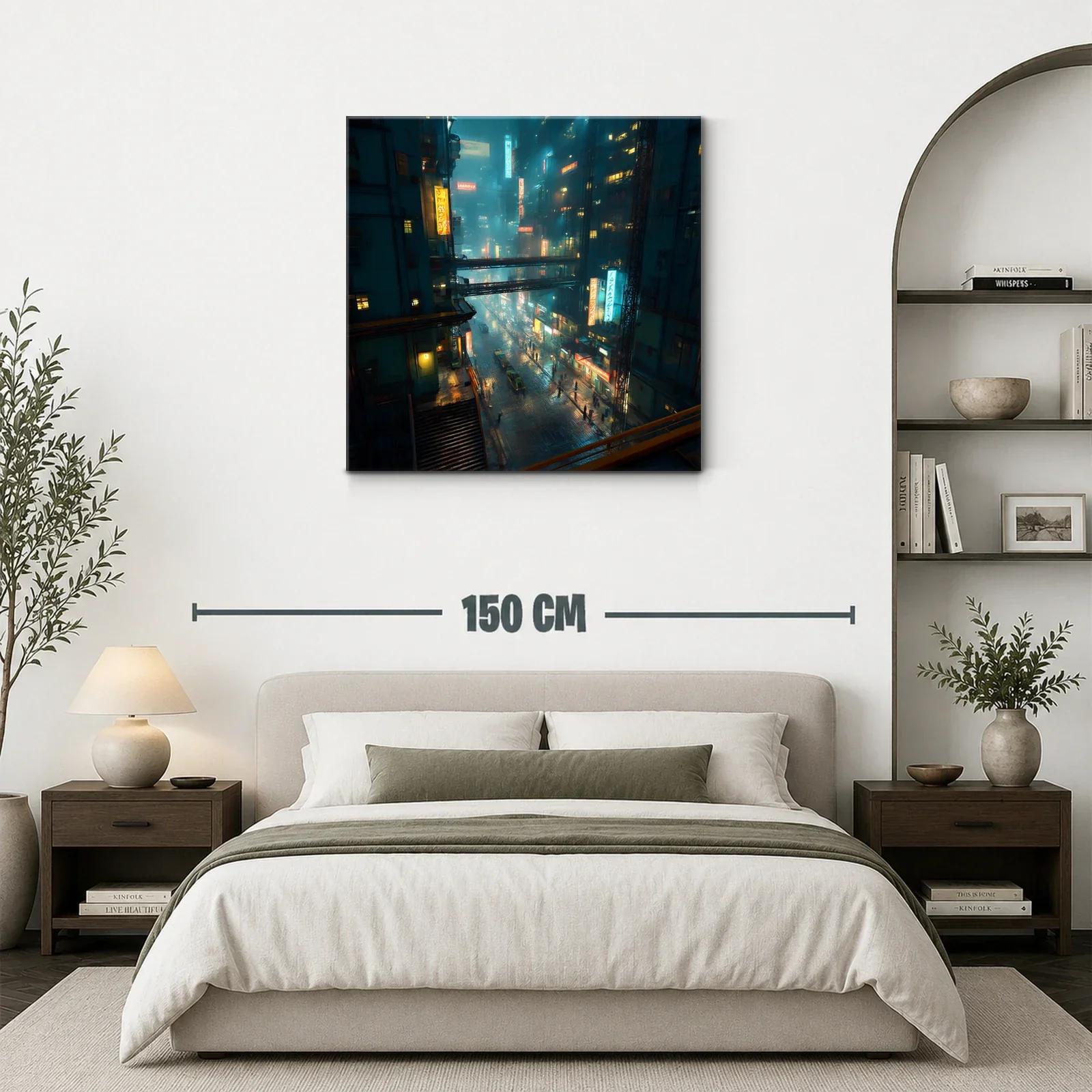 Paisaje urbano nocturno con luces de neón sobre calle mojada — miniatura 3