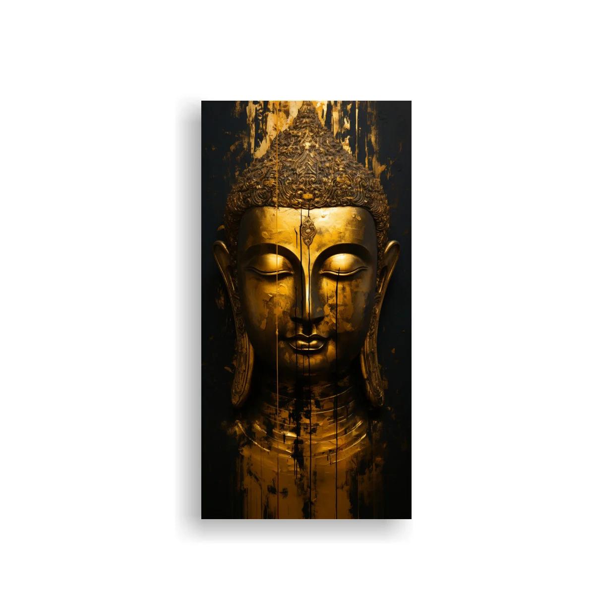 Cuadro Buda dorado con tocado elaborado