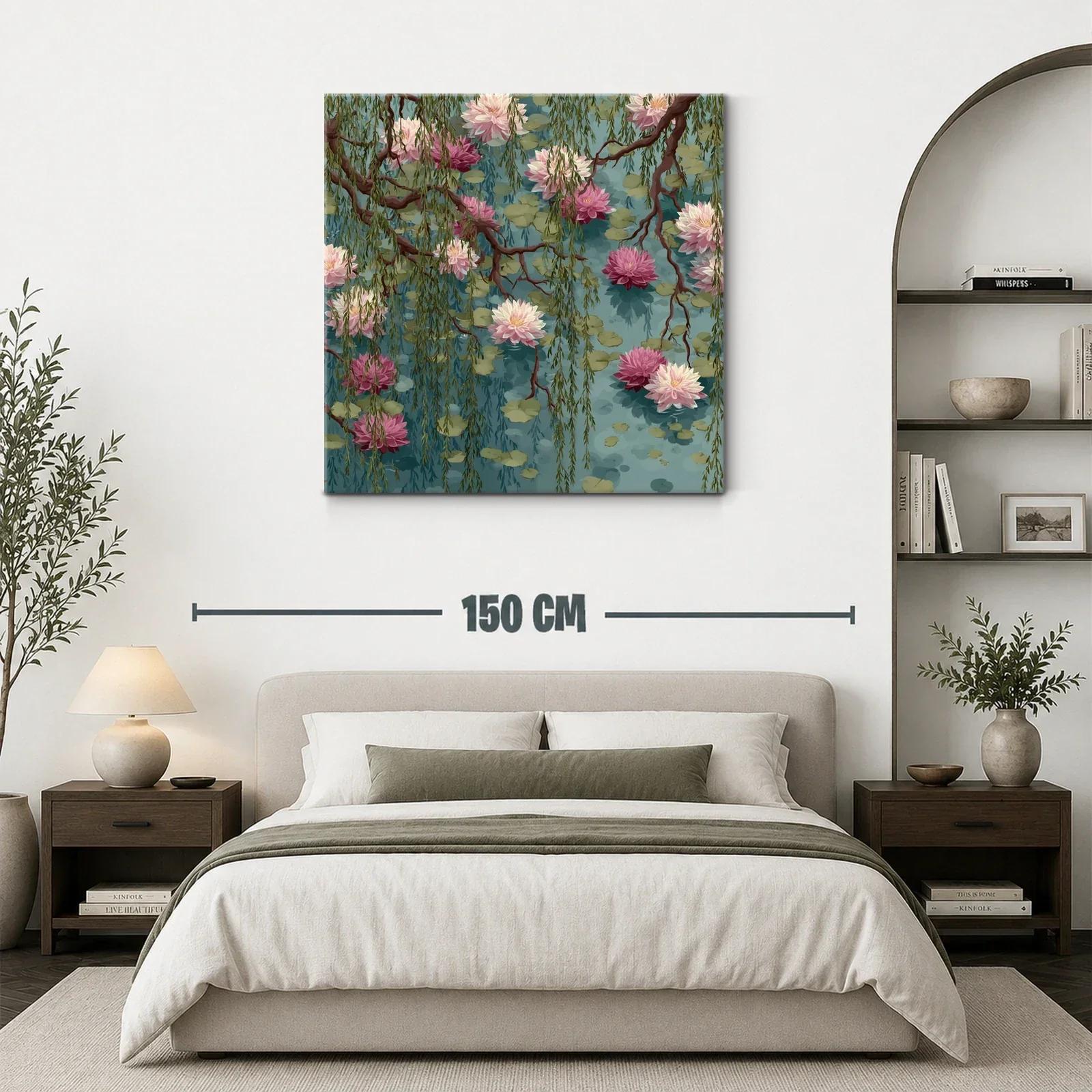 Cuadro con flores de loto y ramas en tonos suaves — miniatura 3
