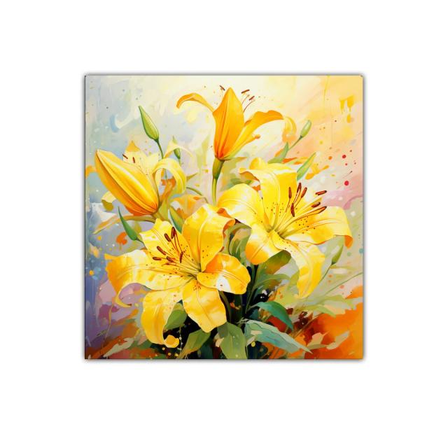 Cuadro decorativo con ramo de lirios amarillos vibrantes