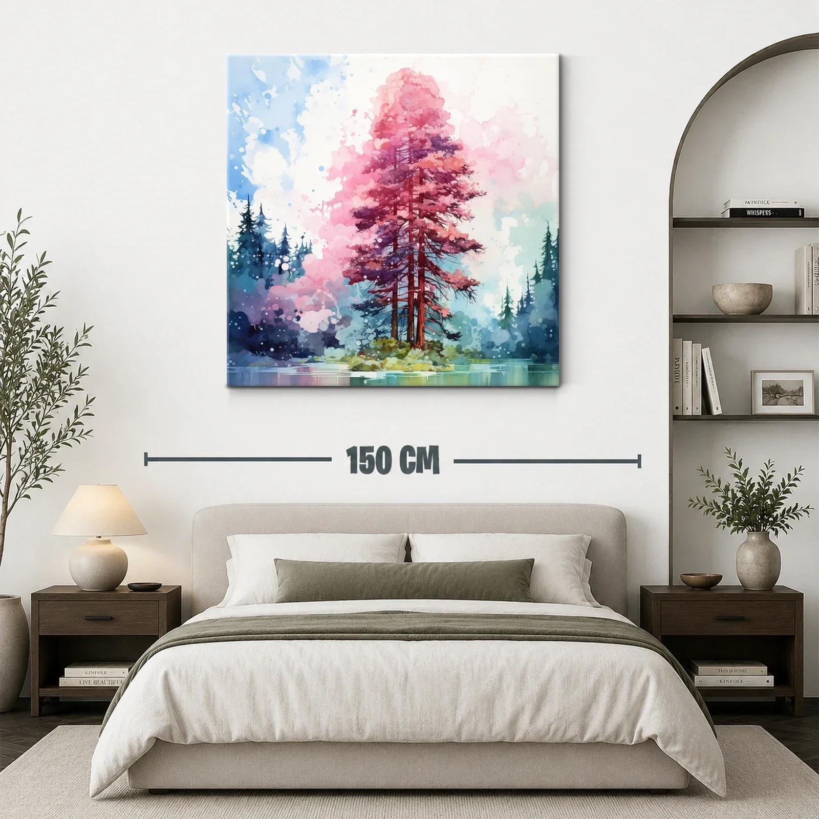 Árbol rosa sobre isla en lago entre bosque difuminado — miniatura 3