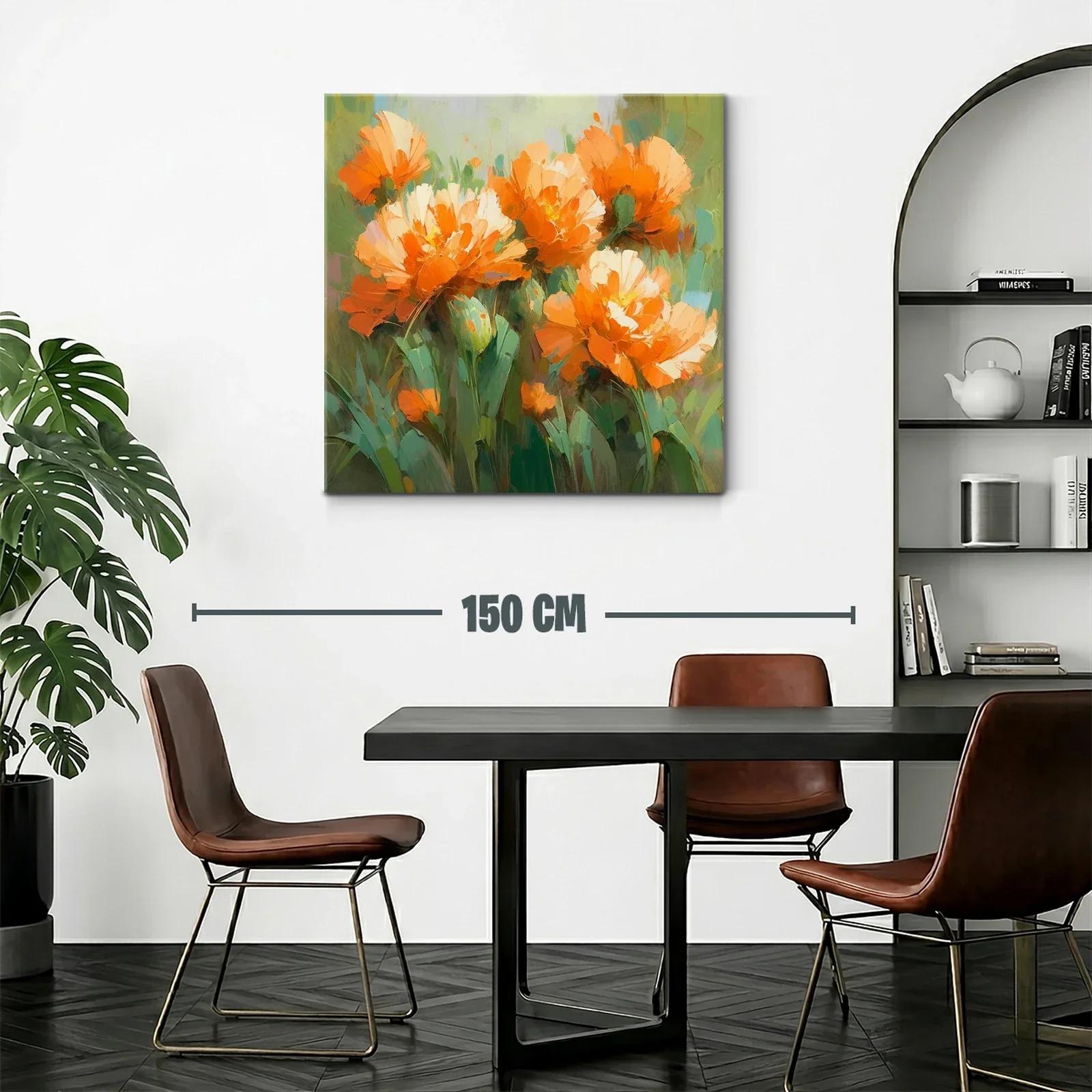Flores vibrantes en tonos cálidos sobre fondo verde — miniatura 2