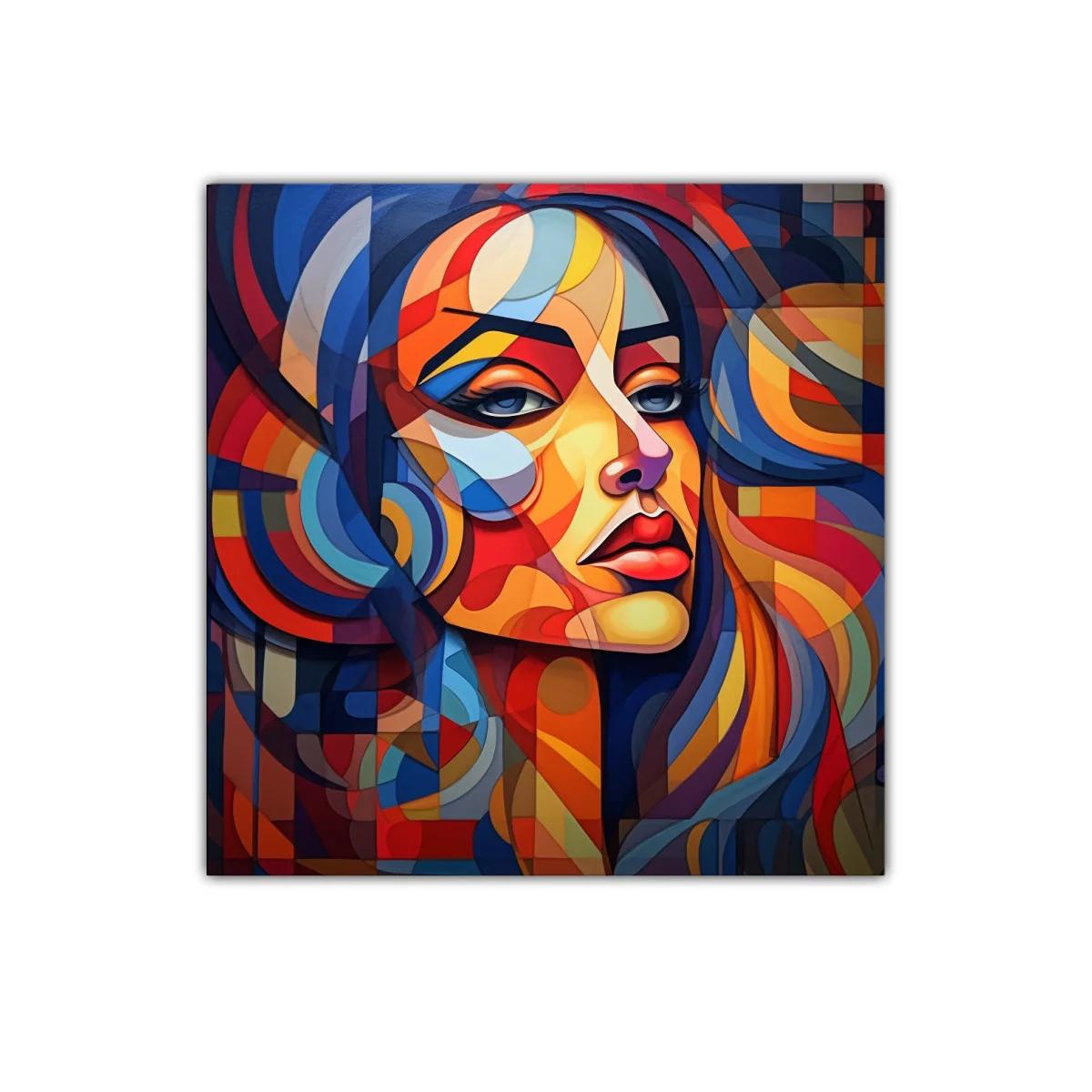 Retrato abstracto vibrante con rostro femenino expresivo — imagen principal