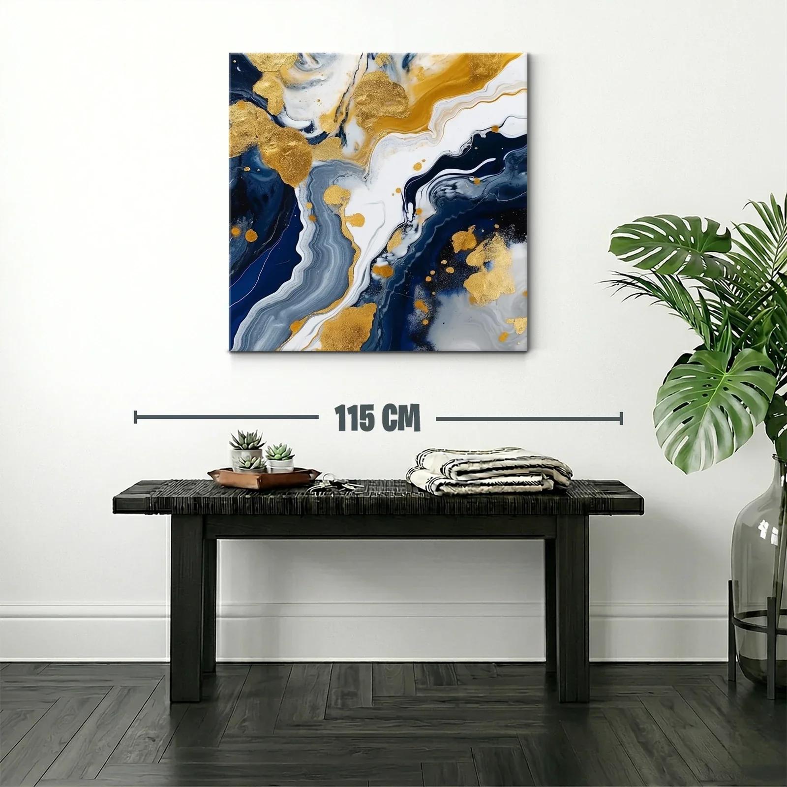 Arte abstracto en tonos dorados y azul profundo elegante — miniatura 2