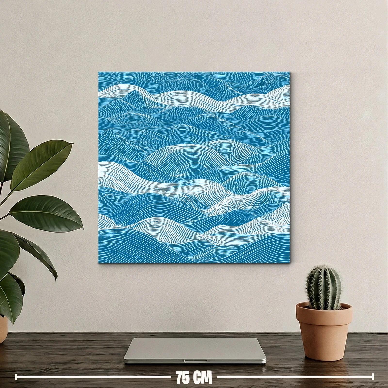 Cuadro Abstracto con Ondas en Tonos Azul y Blanco — miniatura 2