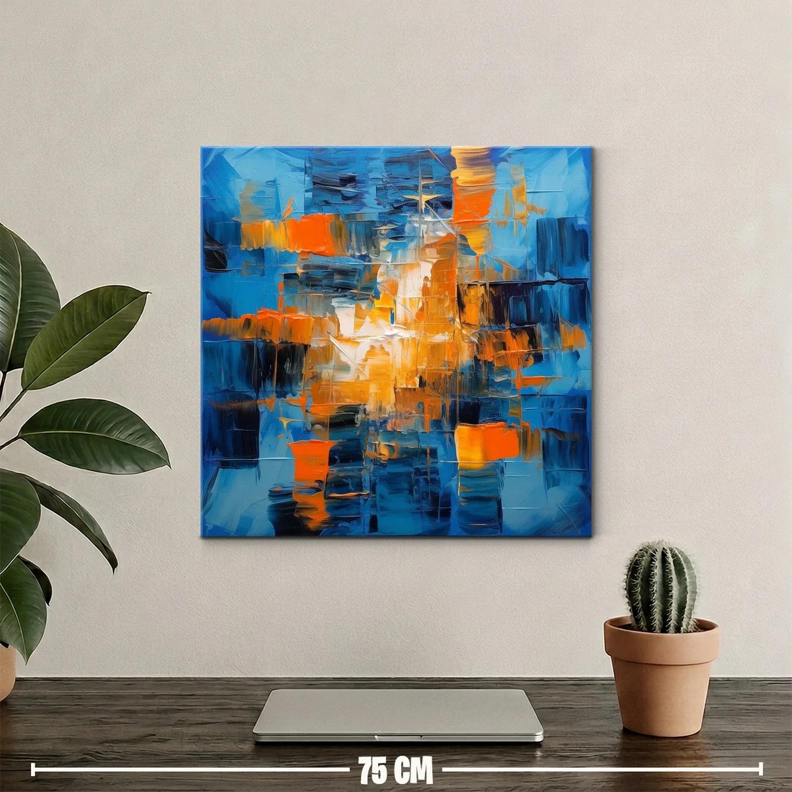 Cuadro abstracto en tonos azules y naranjas vibrantes — miniatura 2