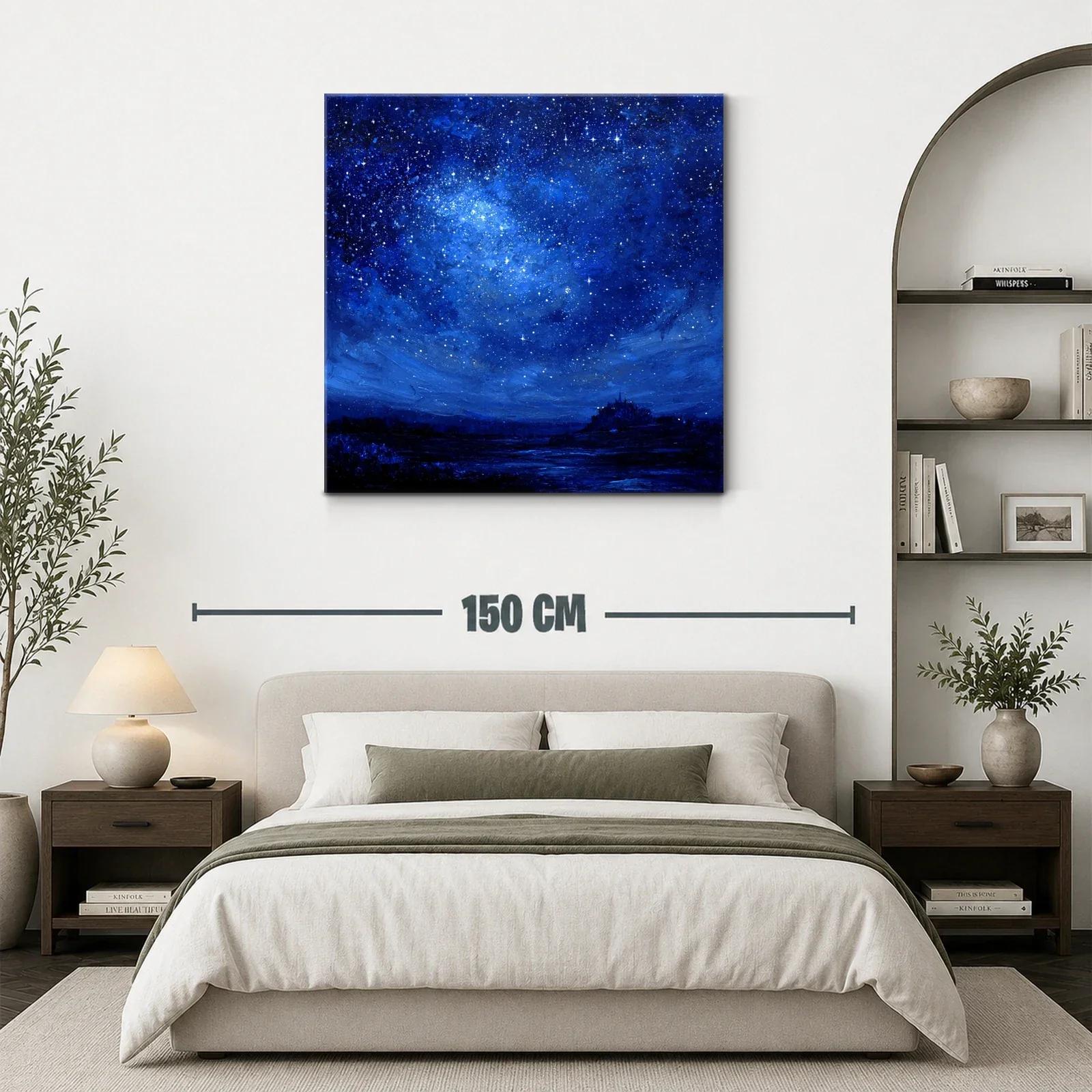 Cielo Estrellado Nocturno con Silueta de Paisaje — miniatura 3