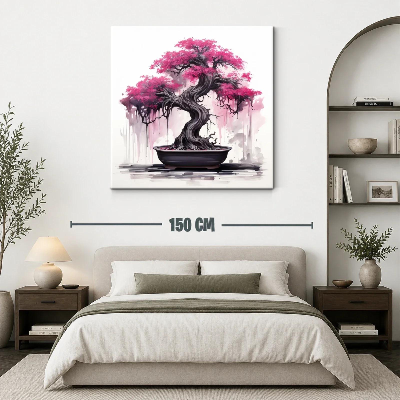Árbol Bonsái con Flores Rosadas en Composición Artística — miniatura 3