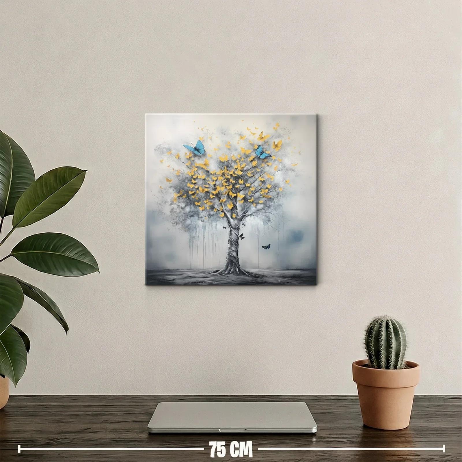 Árbol con mariposas doradas y azules en movimiento — miniatura 2