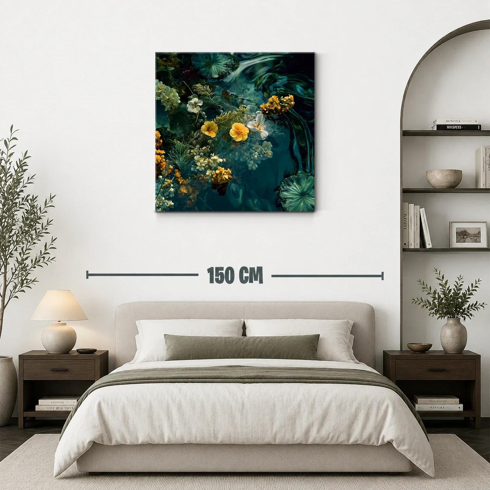 Flores flotantes en jardín acuático en tonos verdes y amarillos — miniatura 3