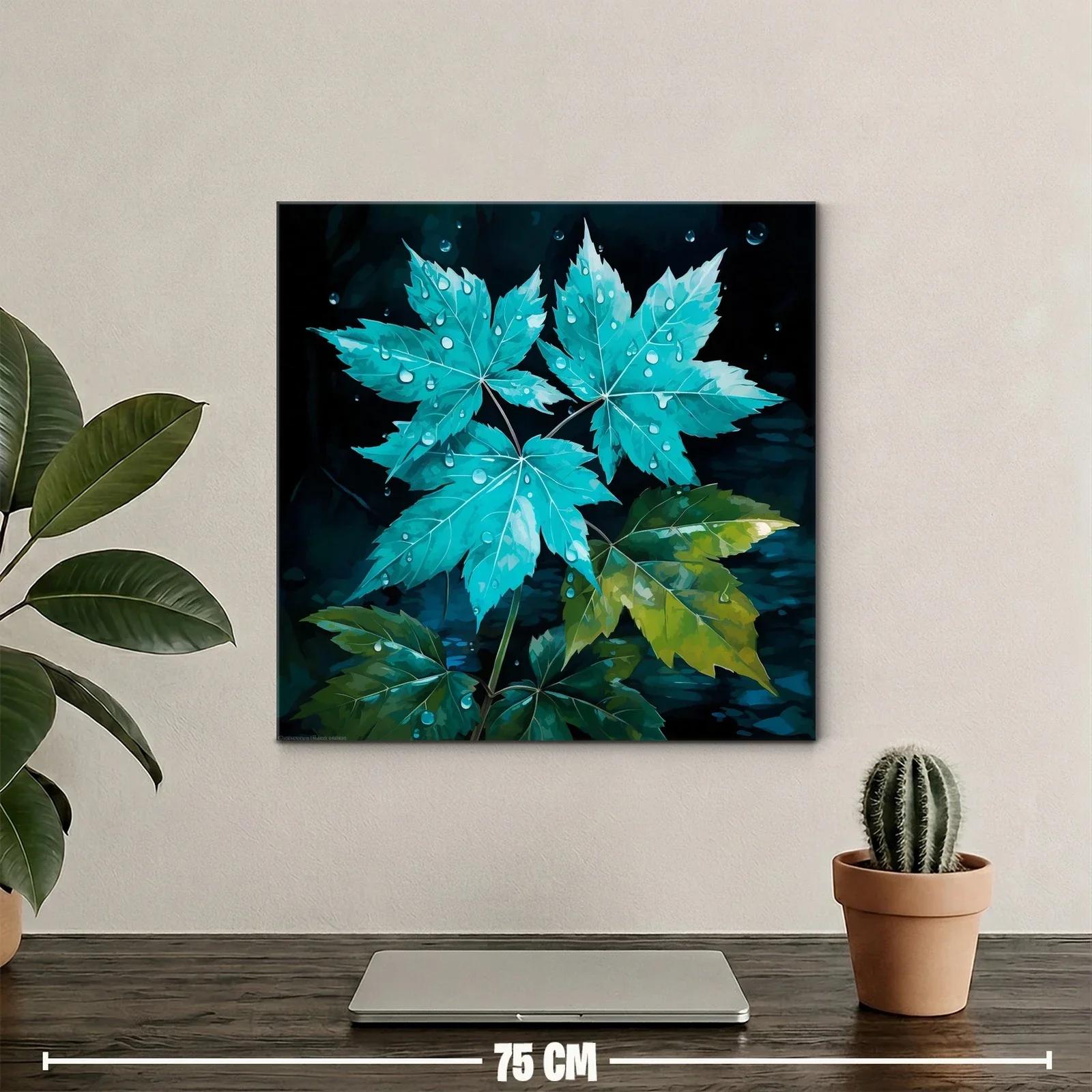 Hojas en tonos azules con gotas de agua brillantes — miniatura 2