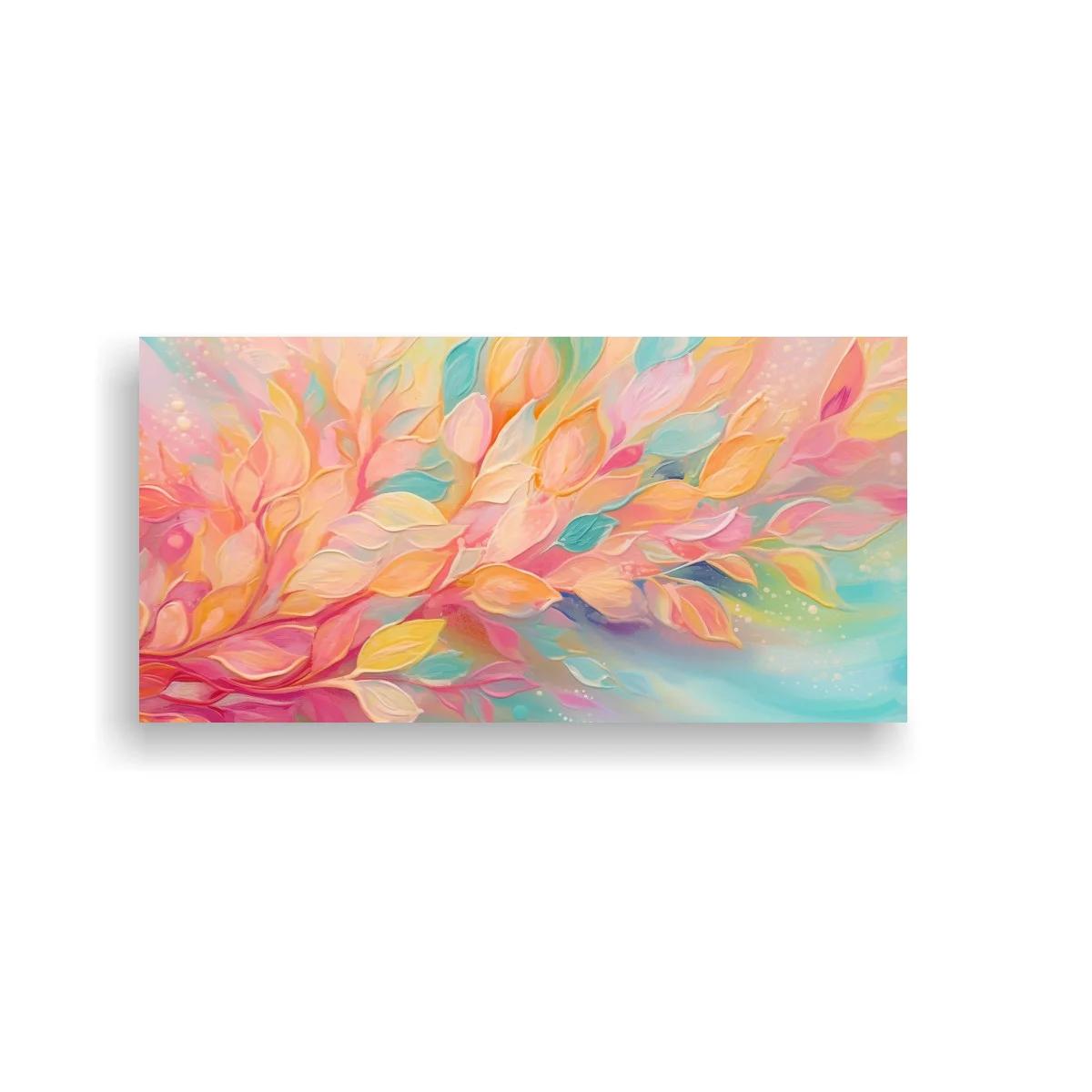 Cuadro hojas en tonos pastel con trazo fluido