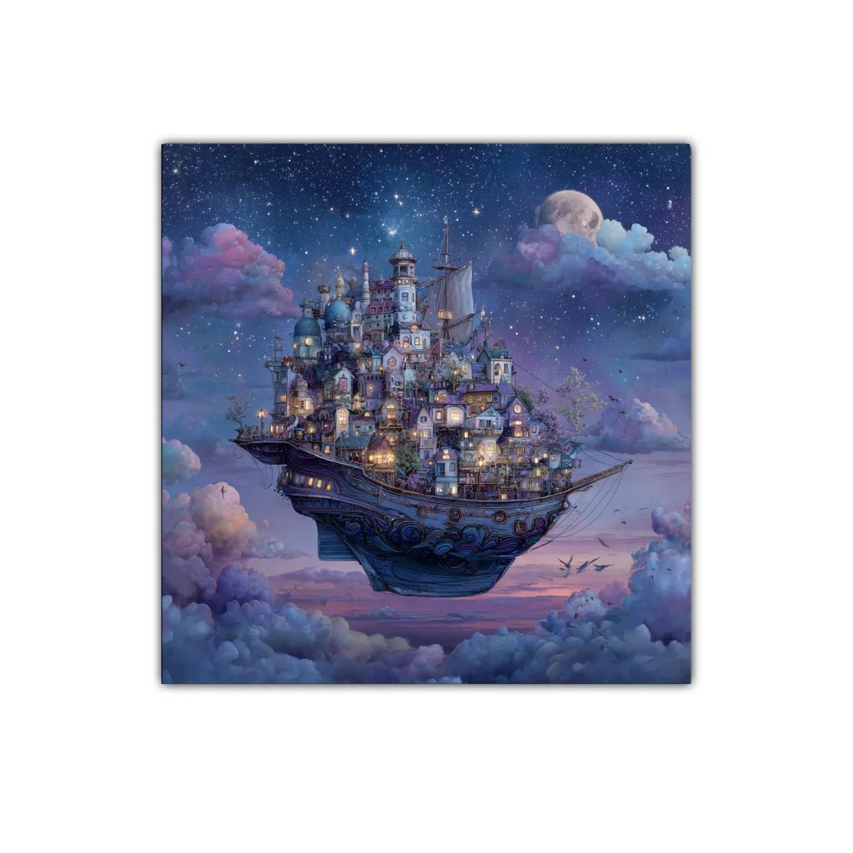 Barco flotante con ciudad iluminada al anochecer — miniatura 1