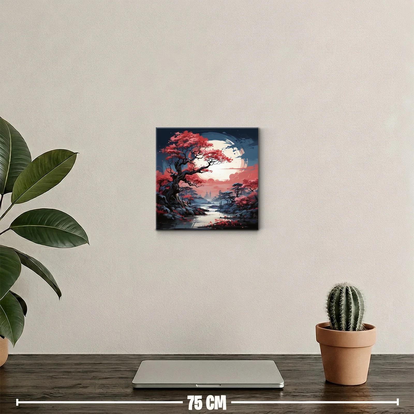 Paisaje mágico con árboles rojizos bajo luna llena — miniatura 2