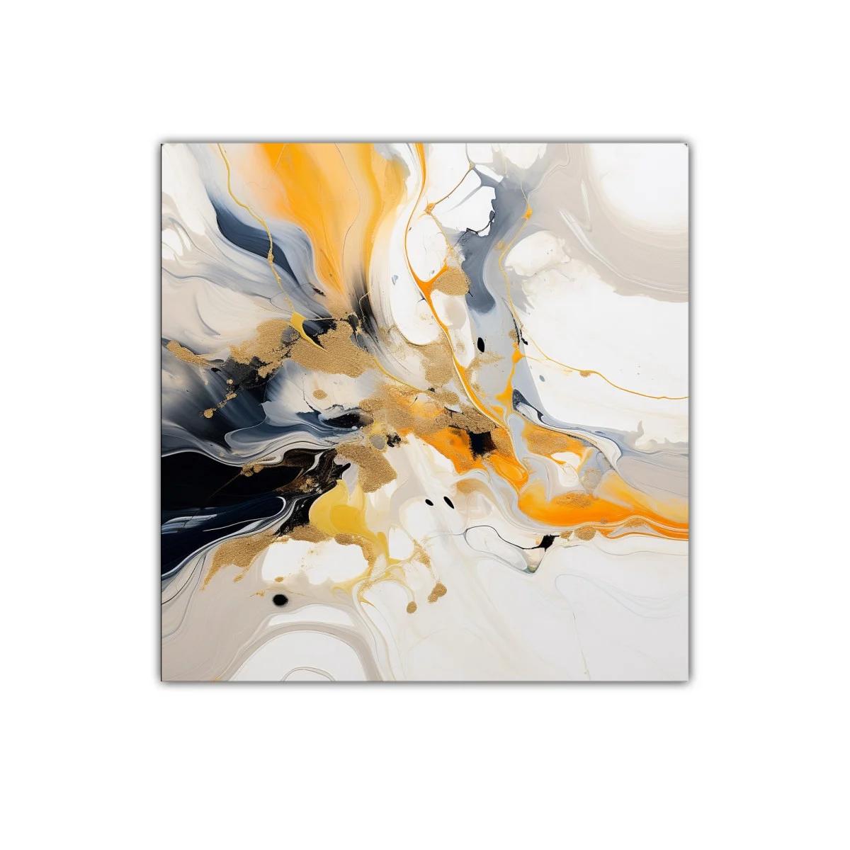 Cuadro abstracto con tonos dorados y naranjas vibrantes