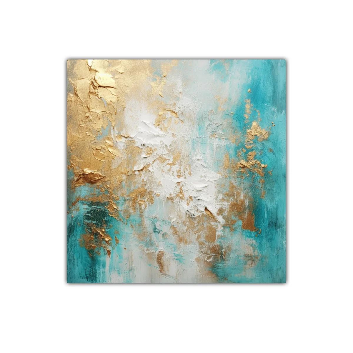 Arte abstracto con tonos turquesa y dorados cálidos — imagen principal