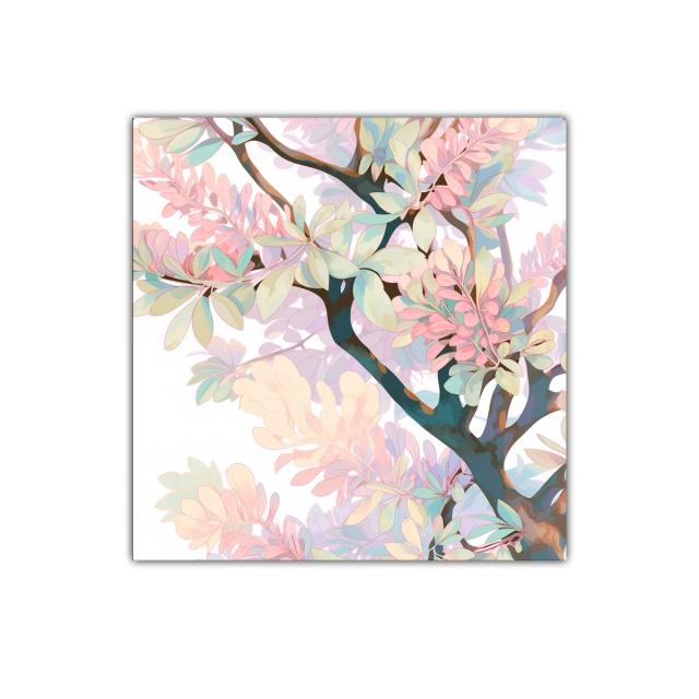 Arte decorativo con ramas y hojas en tonos pastel suaves