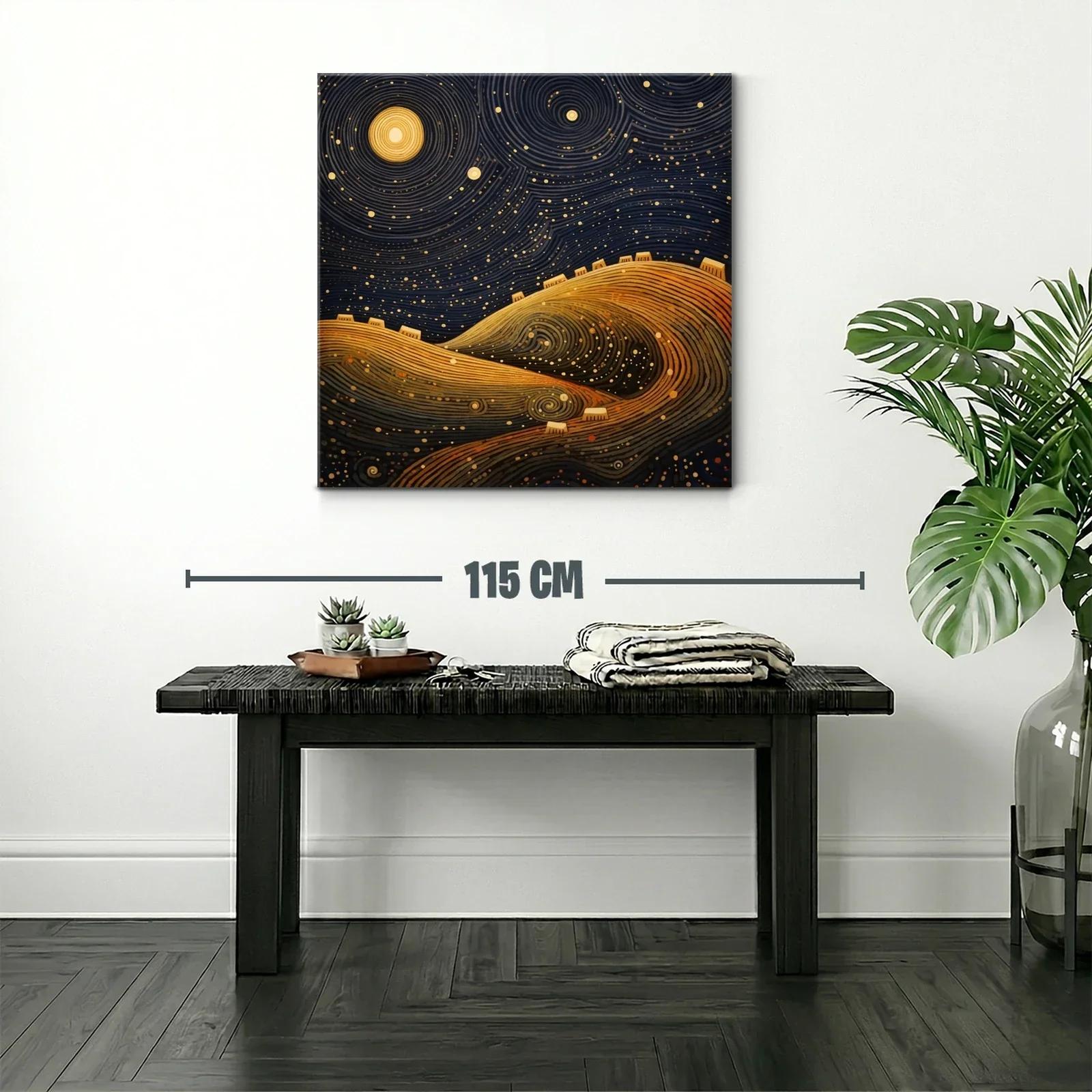 Paisaje nocturno con colinas doradas y cielo estrellado — miniatura 2
