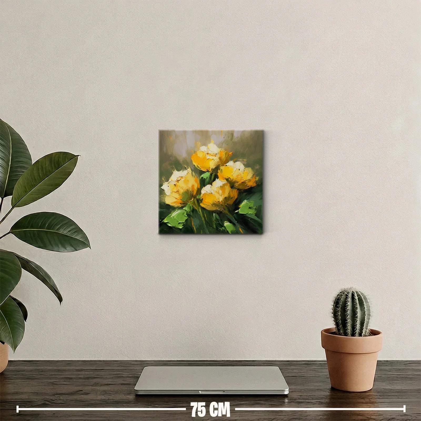 Cuadro decorativo con flores amarillas vibrantes en verde — miniatura 2