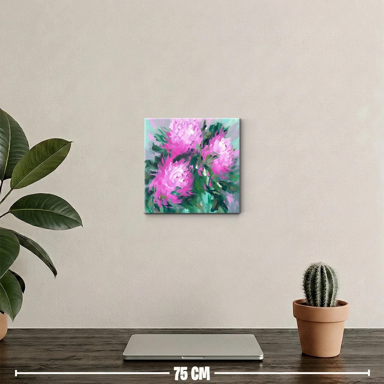 Cuadro decorativo de flores rosas con fondo verde azuloso — miniatura 2
