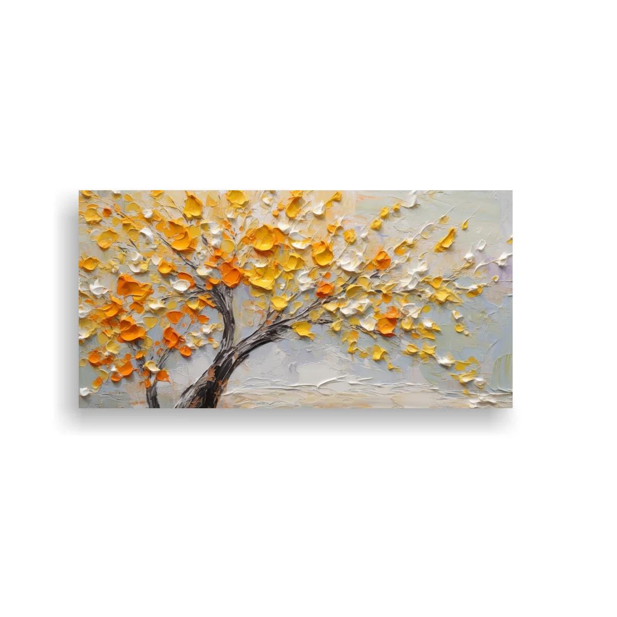 Cuadro árbol con hojas mostaza dorado y naranja