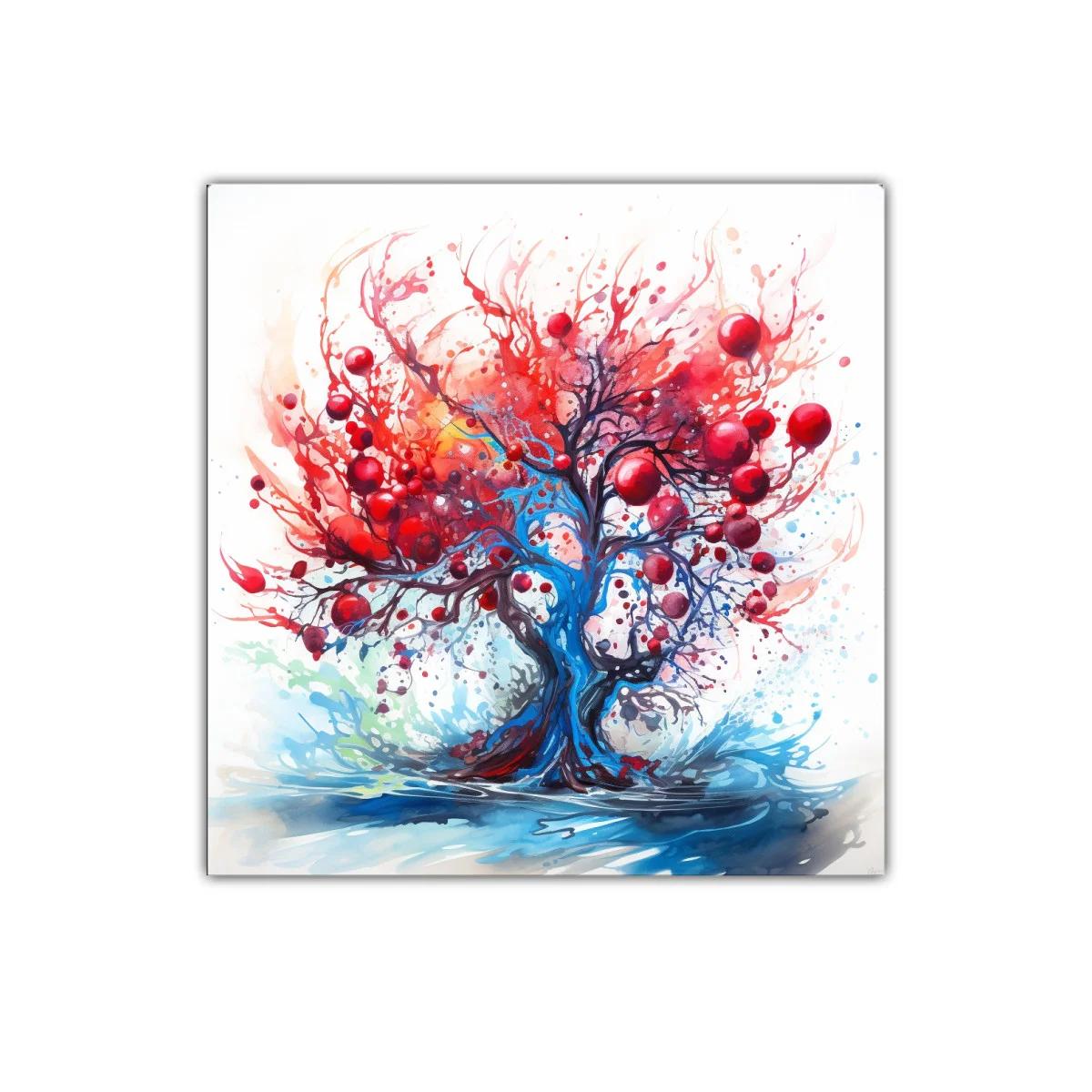 Árbol vibrante con frutos rojos en estallido de color