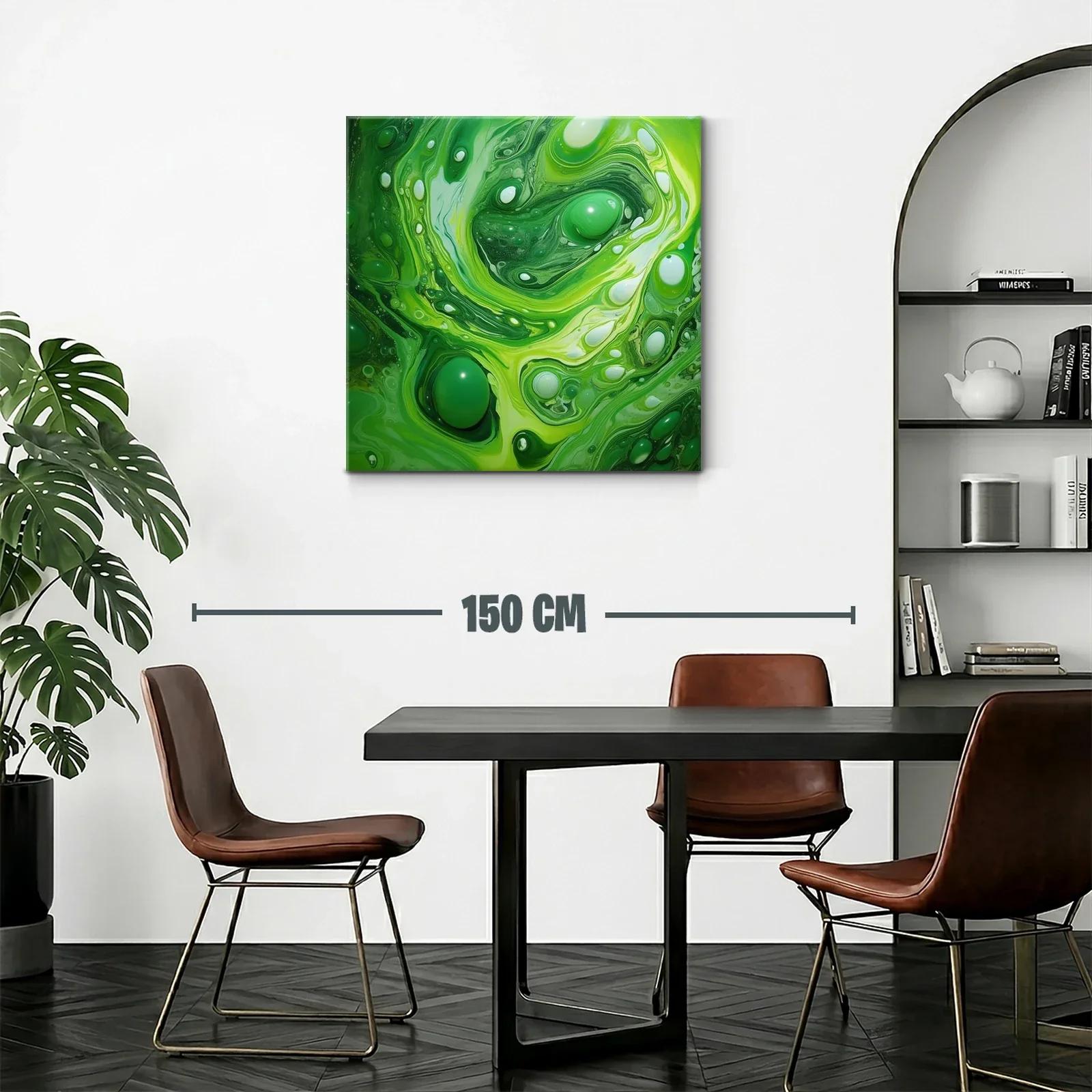 Cuadro abstracto con tonos verdes y formas fluidas — miniatura 2