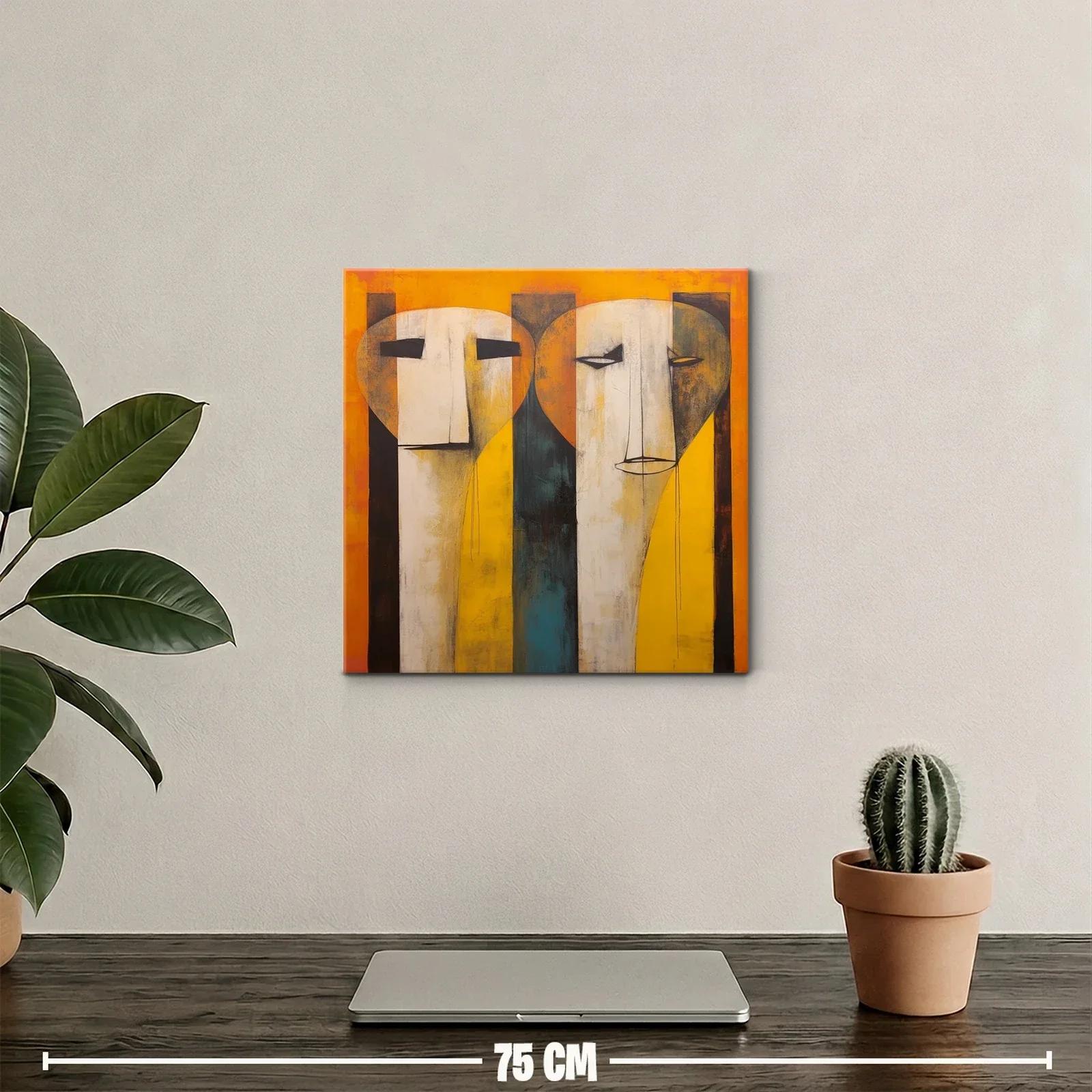 Cuadro contemporáneo con rostros abstractos en tonos cálidos — miniatura 2