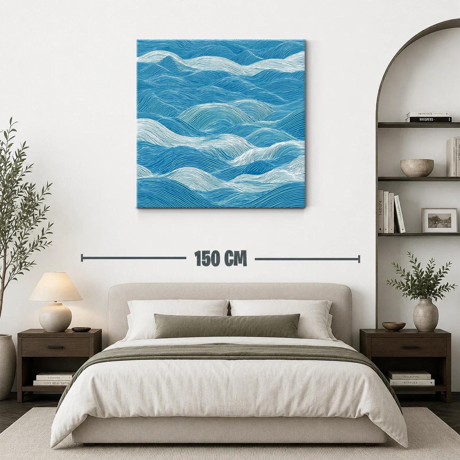 Cuadro Abstracto con Ondas en Tonos Azul y Blanco — miniatura 3