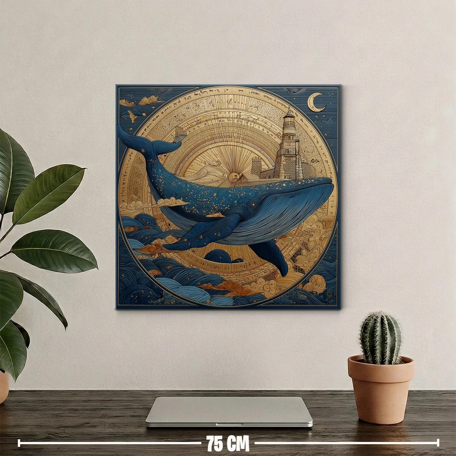 Impresionante ballena azul con faro y cielo estrellado — miniatura 2