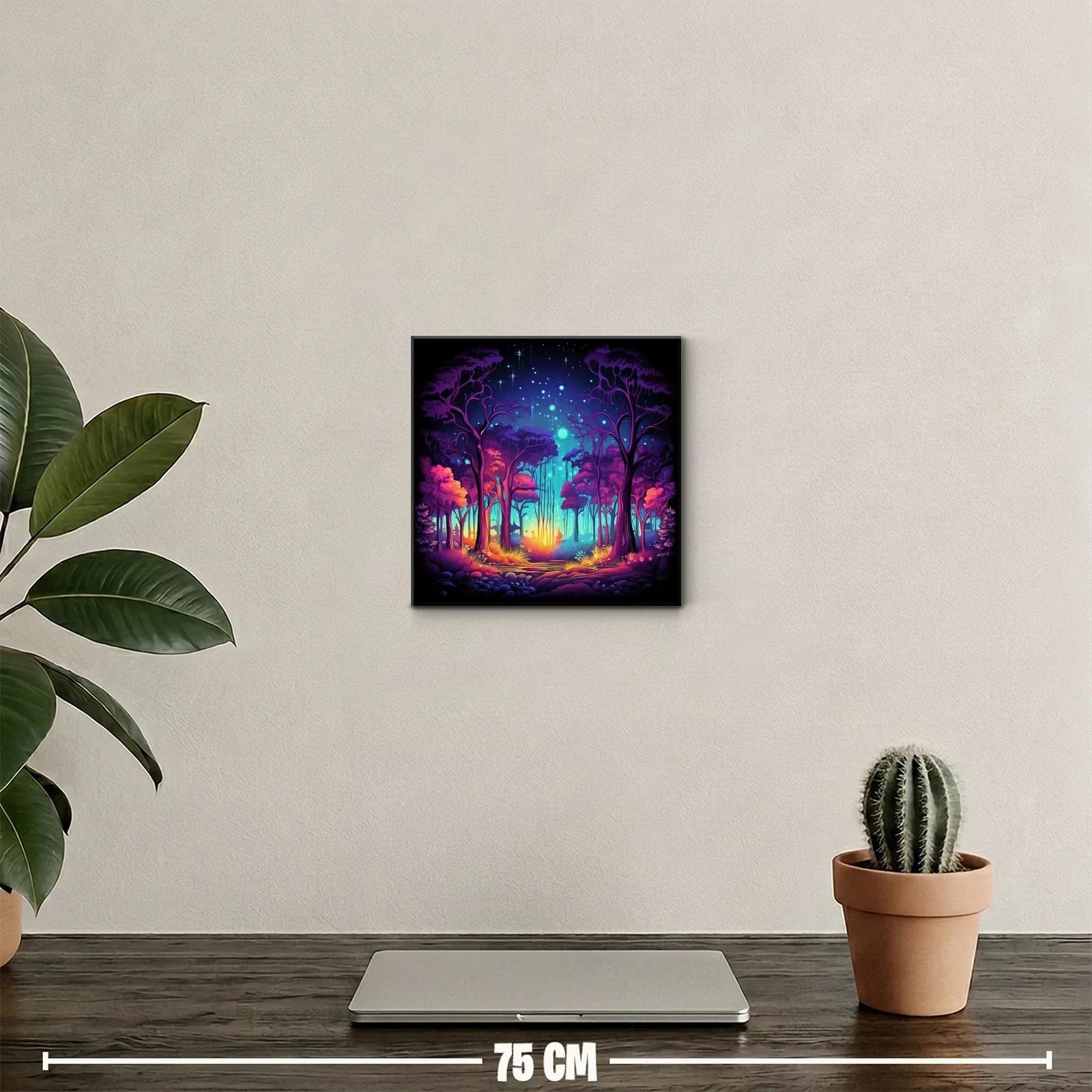 Bosque mágico iluminado con colores vibrantes y estrellas — miniatura 2