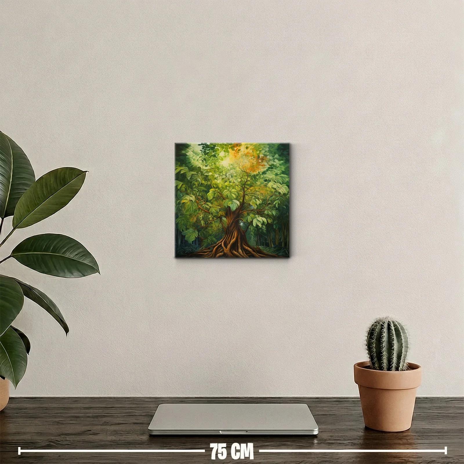 Majestuoso árbol en bosque con luz cálida y hojas verdes — miniatura 2