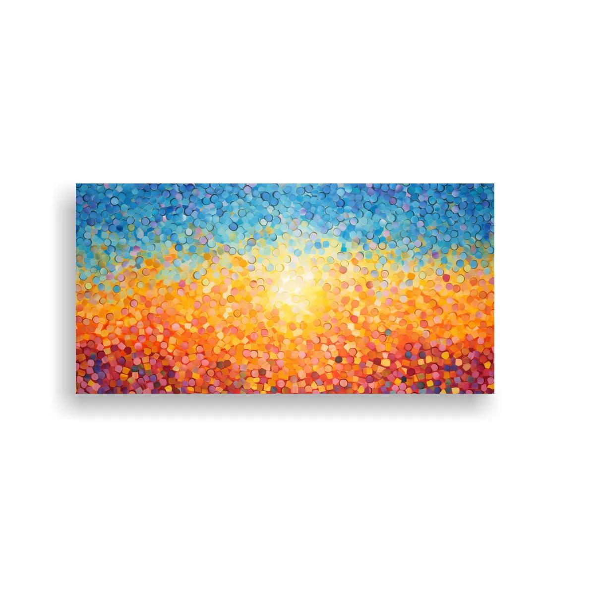 Cuadro sol brillante sobre horizonte abstracto con resplandor luminoso