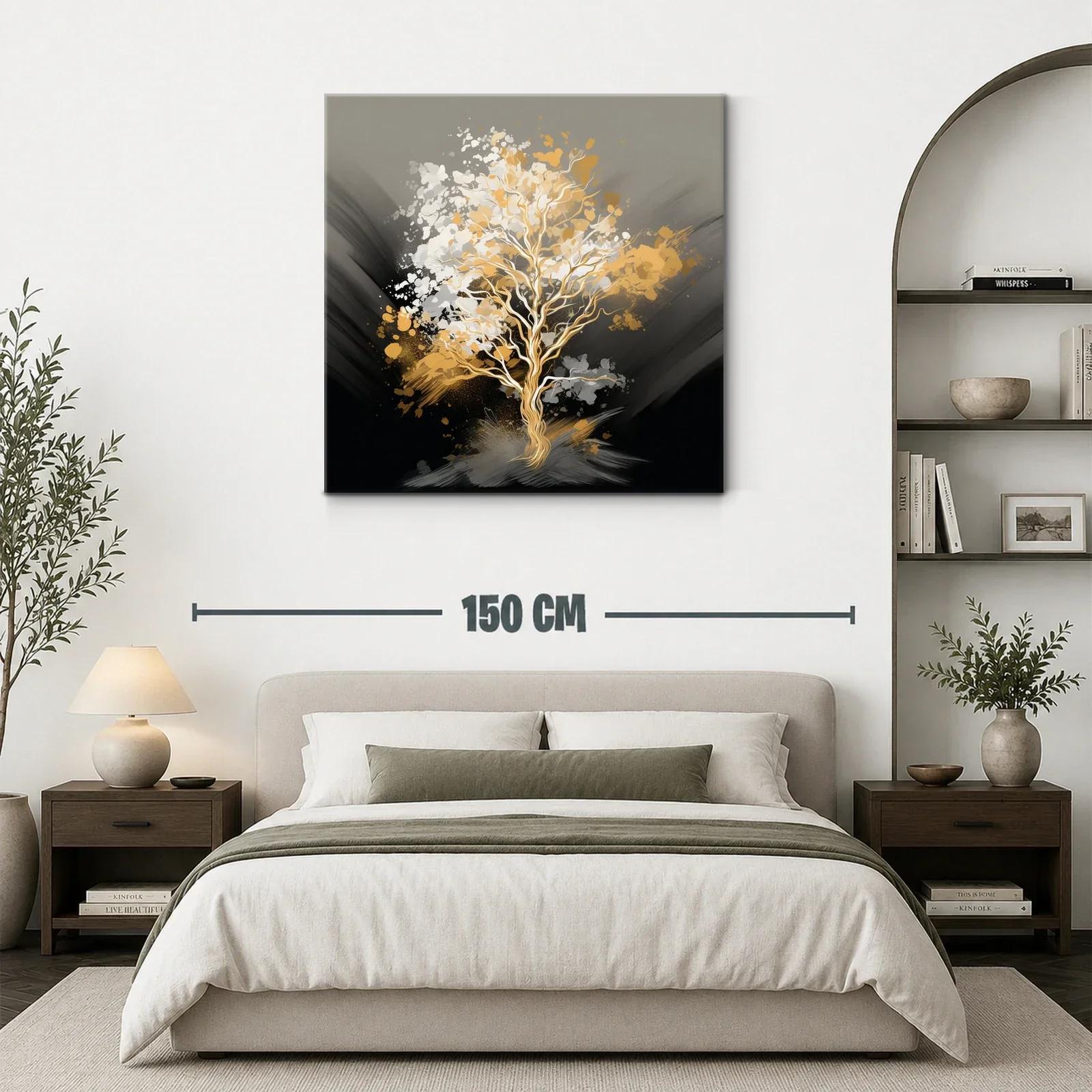 Árbol dorado con pinceladas abstractas en tonos neutros — miniatura 3